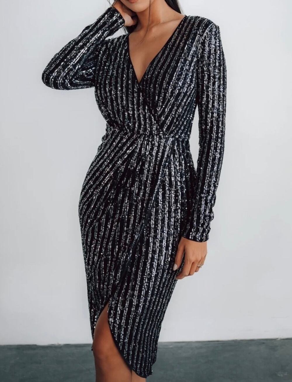 Baltic Born Poland Sequin Midi Dress Black Large Wedding Evening Cocktail NWT